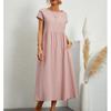 QICED Fashion Summer Spring Solid Color Print  Short Sleeve O-Neck Casual Dresses
