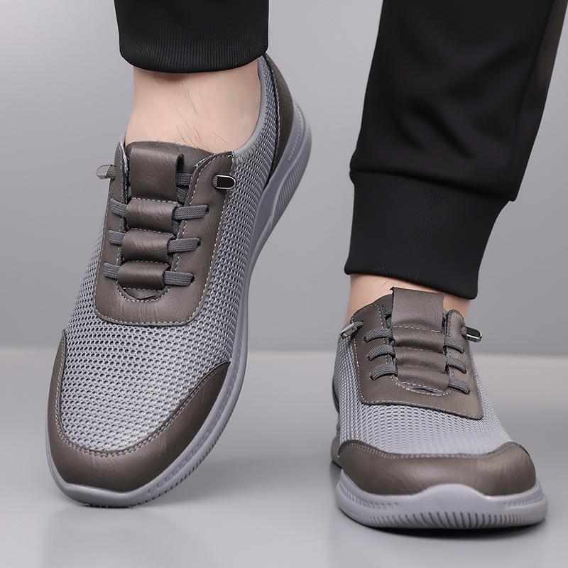 Summer New Designer Mesh Shoes for Men Solid Color Fashion Lace Free Casual Shoes Male Soft Sole Sports Driving Shoes Man