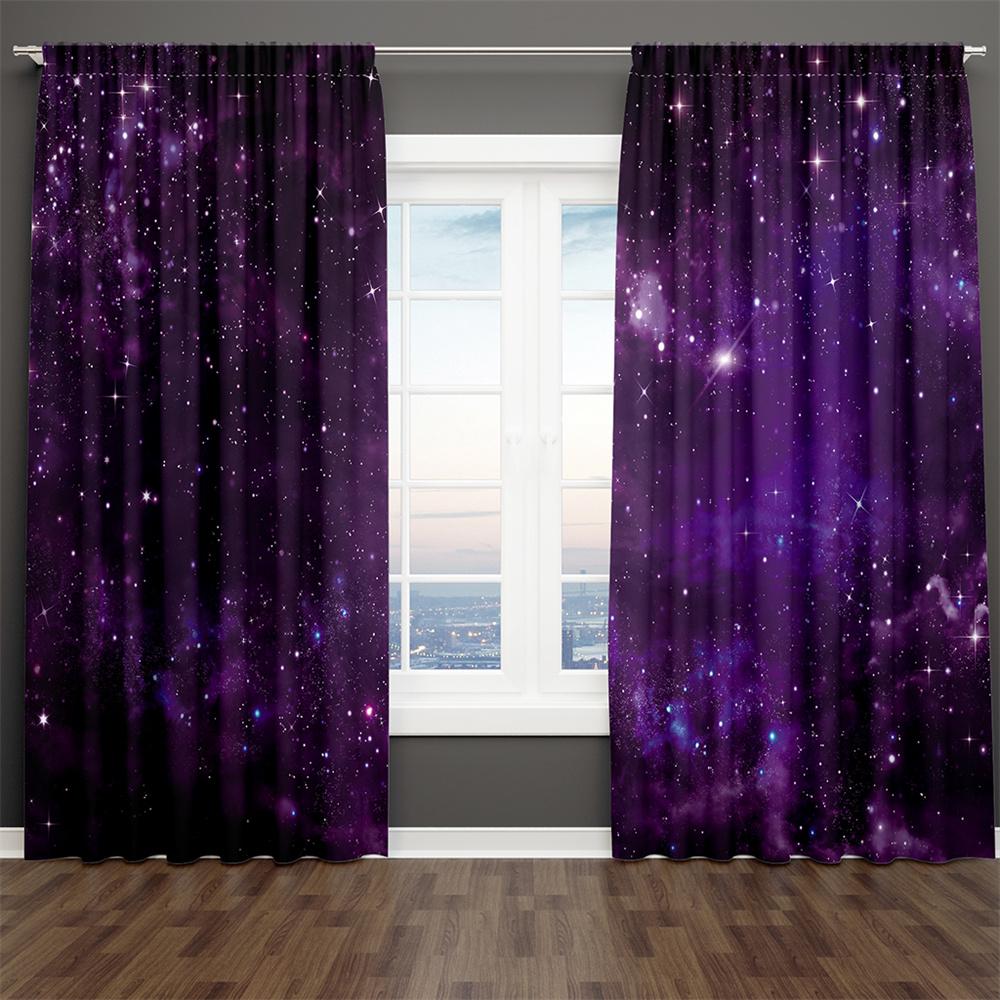 

3D-принт, современный фиолетовый и синий Млечный Путь, звездная ночь, 2 шт., затемняющая оконная штора для гостиной, спальни, декор, карман для штанги 140W160H(CM)55x63in&Rod Pocket