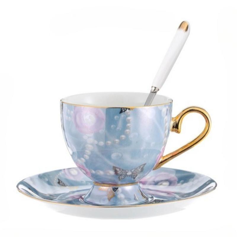 European Style Pearl Textured Ceramic Coffee Cup Office Light Luxury Mug Golden Edged Afternoon Tea Cups Household Drinkware