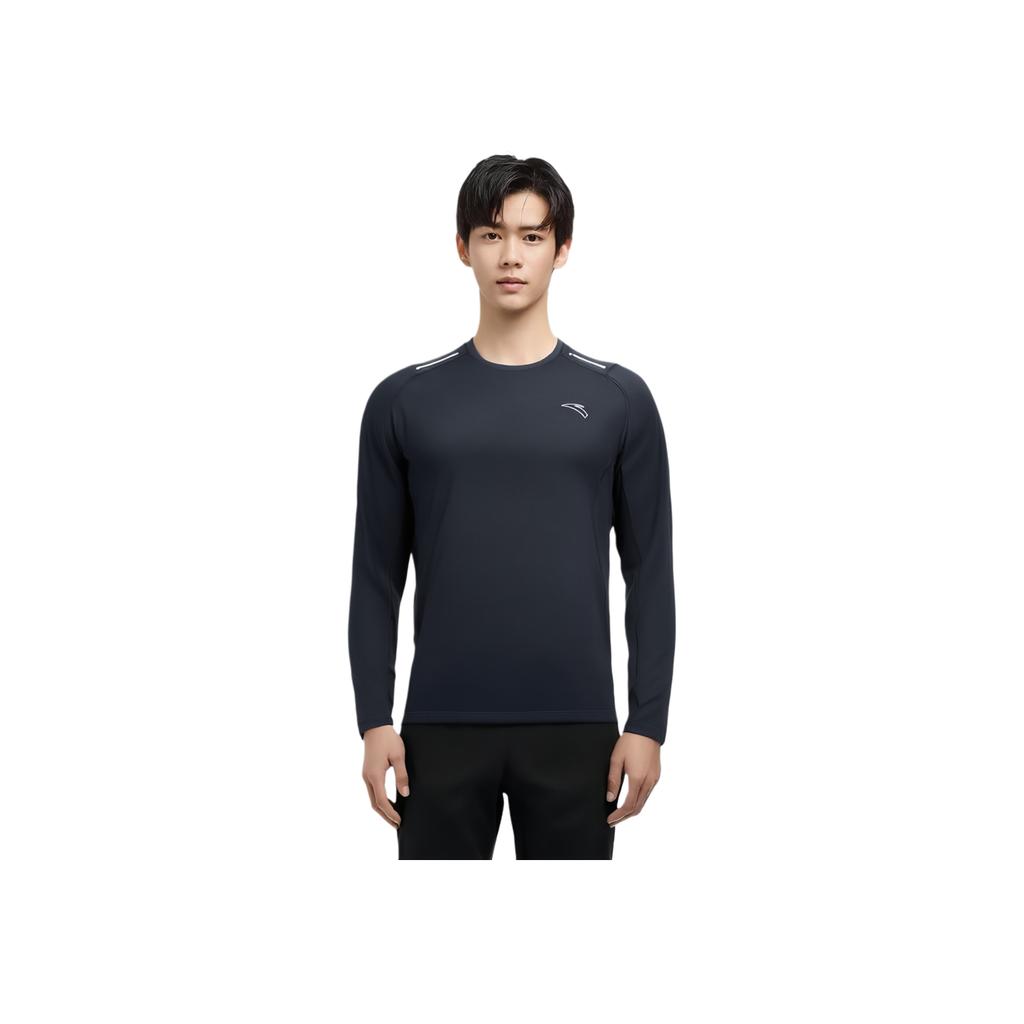 Anta Comfortable Casual Solid Color Long Sleeve T-Shirt Men Tops Dark-Gray 952435404-3