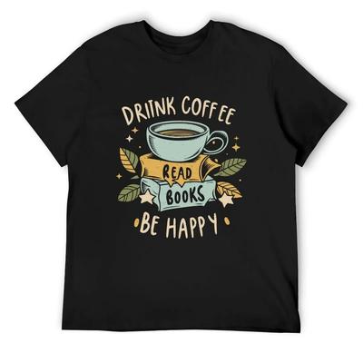 Drick kaffe läs böcker var glad t-shirt herr t-shirt herr t-shirt koreansk mode t-shirts herr