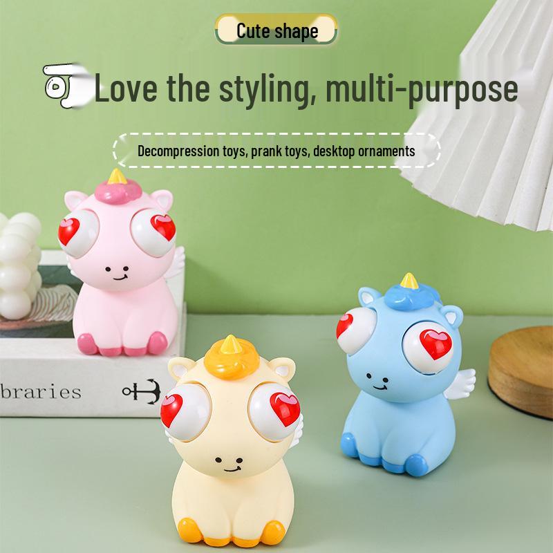 Poupée Licorne Anti-Stress à Yeux Globuleux - Jouet à Presser en Silicone avec Yeux qui Sortent pour Évacuer le Stress