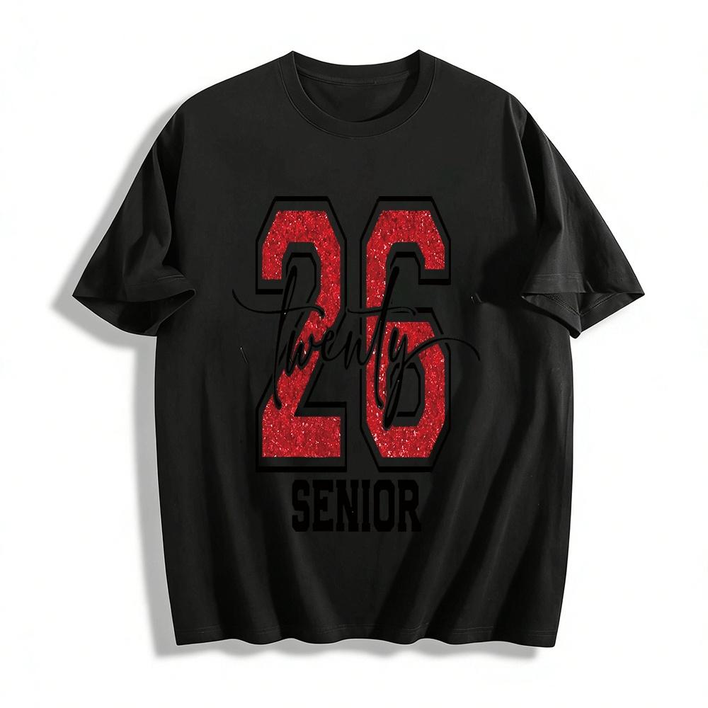 2026 Senior Graduation Glitter Print Commemorative Top Pure cotton T-shirt XXS