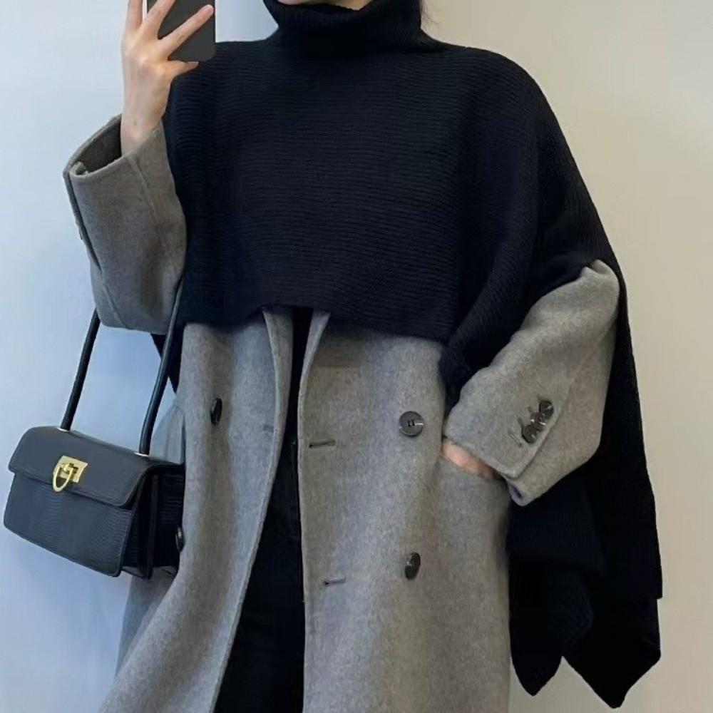 High Collar Knitted Scarf Pure Color Overcoat Style Scarf New Winter Scarf Women