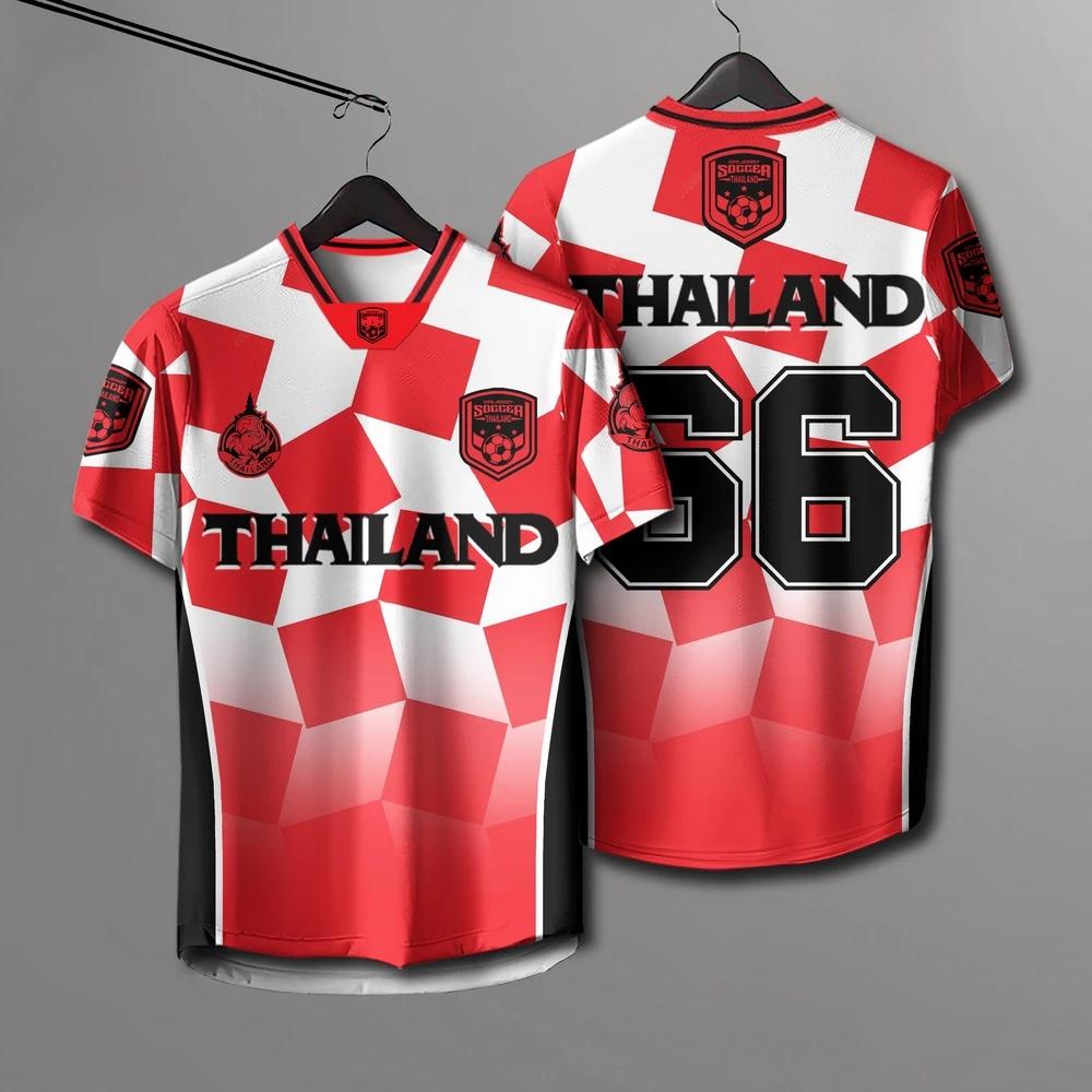 THAILAND Football Soccer V Neck Vintage Shirt National Elephant Logo Badge Unisex Men Women  JERSEY Print Quick Dry Short Sleeve Uniform