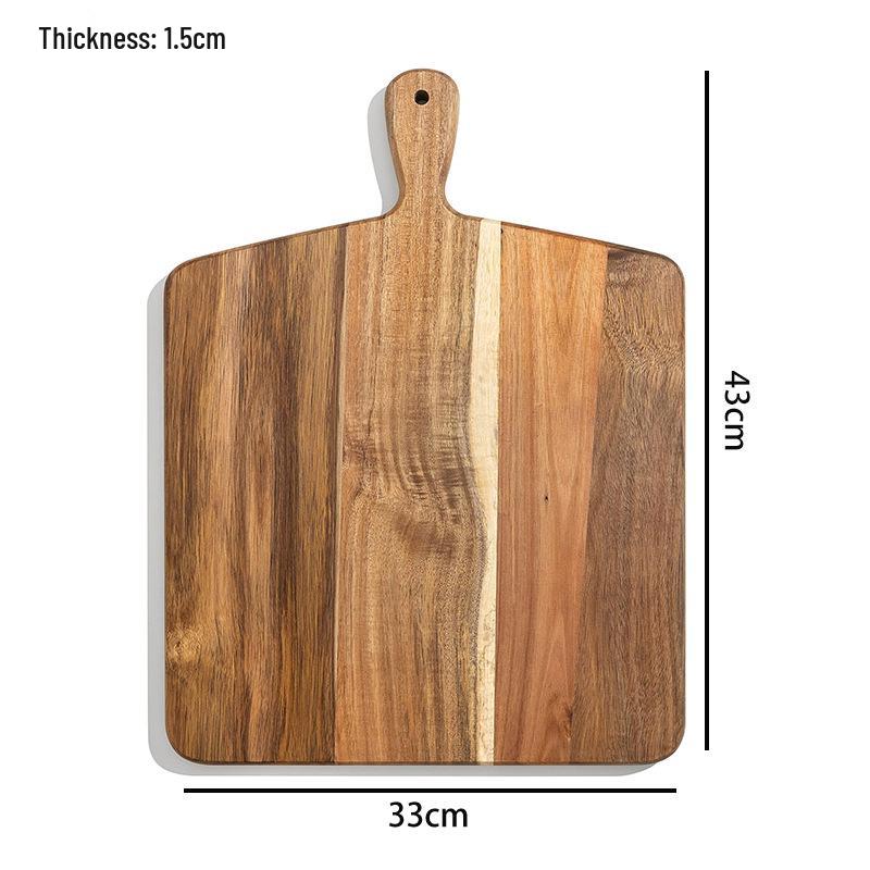 Round Wooden Pizza Plate with Handle - Multifunctional Kitchen Cutting Board and Snack Tray