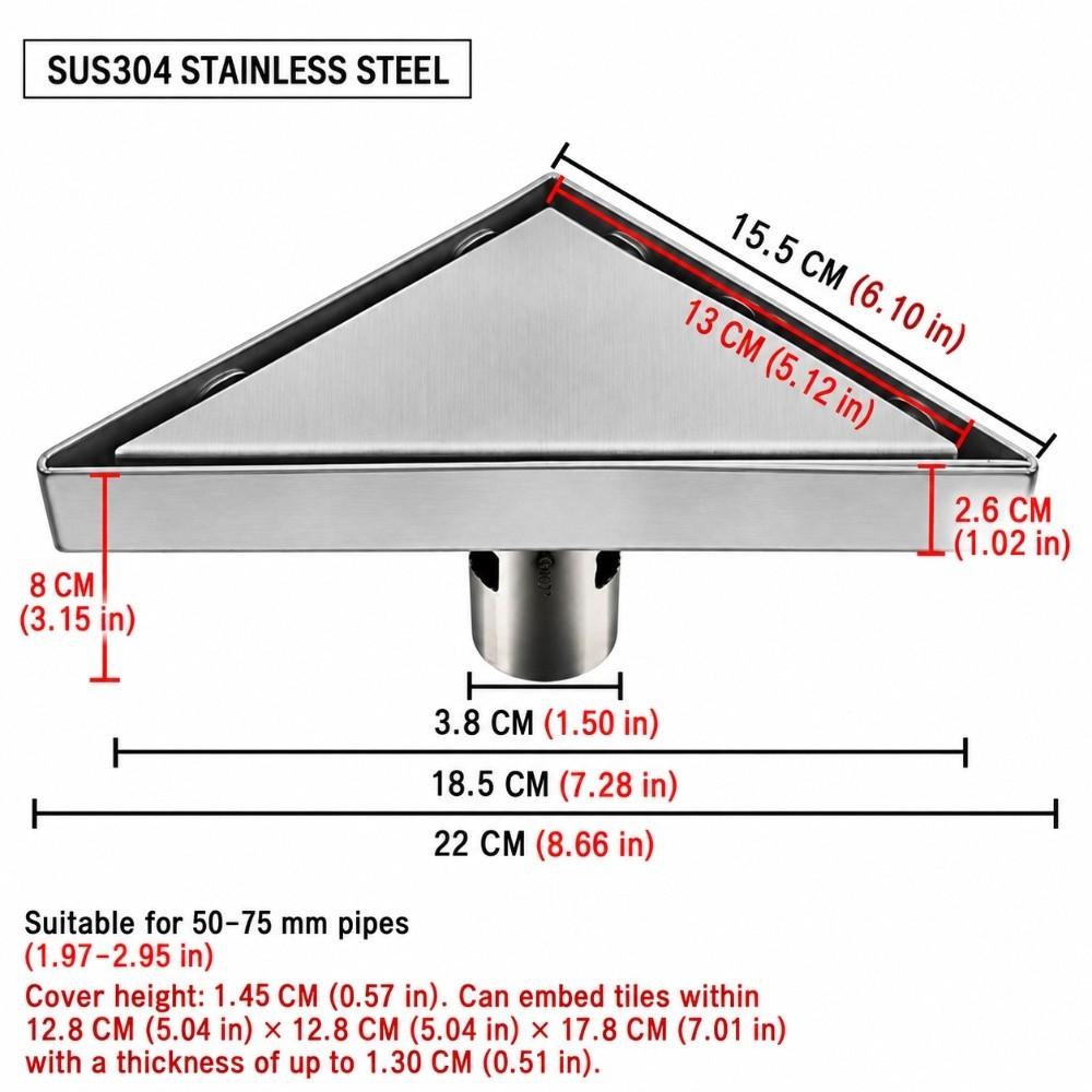 304 Stainless Steel Corner Floor Drain Deep Water Seal Floor Drain Odor-Proof Shower Drain Garage