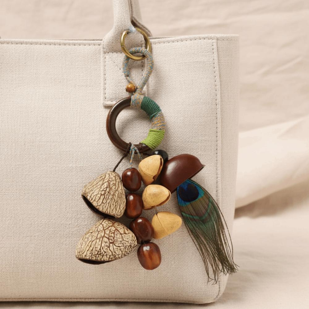Handmade Natural Fruit Shell Bag Keychain Personality Multifunctional Usage Fruit Shell Wind Chime Ornament Bag Accessories
