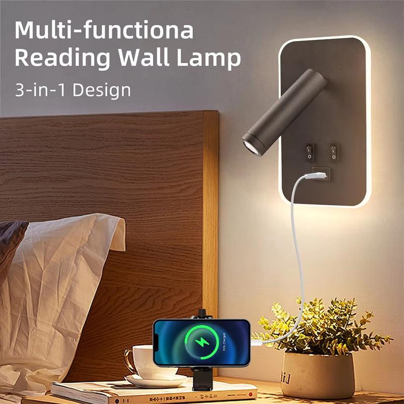 LED Minimalist USB Charging Wall Lamp With Dual Control Switch, Lamp Head Can Rotate 330 ° For Indoor Bedside Corridor Lighting