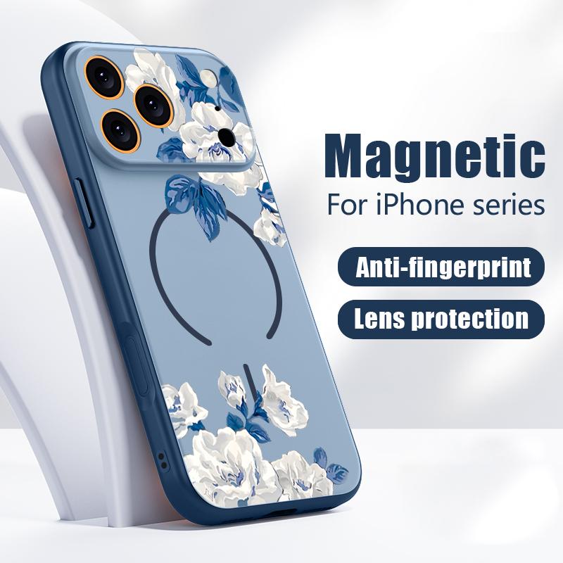 White Gardenia Floral Pattern For iPhone 17 Pro Max Funda iPhone 16 15 14 13 Pro Max Skin Feeling Magnetic For Magsafe Shockproof Bumper Cover