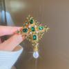 Vintage Cross Brooch for Women Geometric Green Crystal Zircon Pendant Zircon Accessories