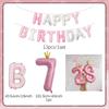 Rosa Happy Birthday Buchstabenballon-Set Rosa bedruckter Geburtstagsballon Krone Digitale Ballons 0-9 für Geburtstagsfeier-Dekoration