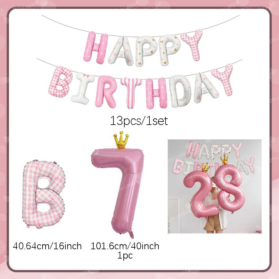 Rosa Happy Birthday Buchstabenballon-Set Rosa bedruckter Geburtstagsballon Krone Digitale Ballons 0-9 für Geburtstagsfeier-Dekoration