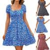 Square Neck Boho Floral Summer Dress Women Short Sleeve Smocked Swing A Line Flowy Ruffle Beach Sundress
