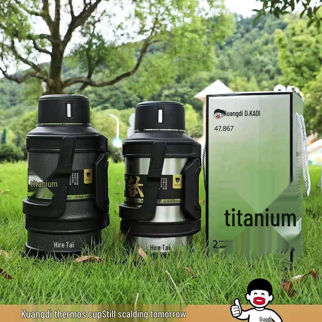 Kuangdi Portable Travel Thermos: Pure Titanium Liner, Double-Layer Vacuum Kettle, Large Capacity for Outdoor Use - Men & Women 3800ml