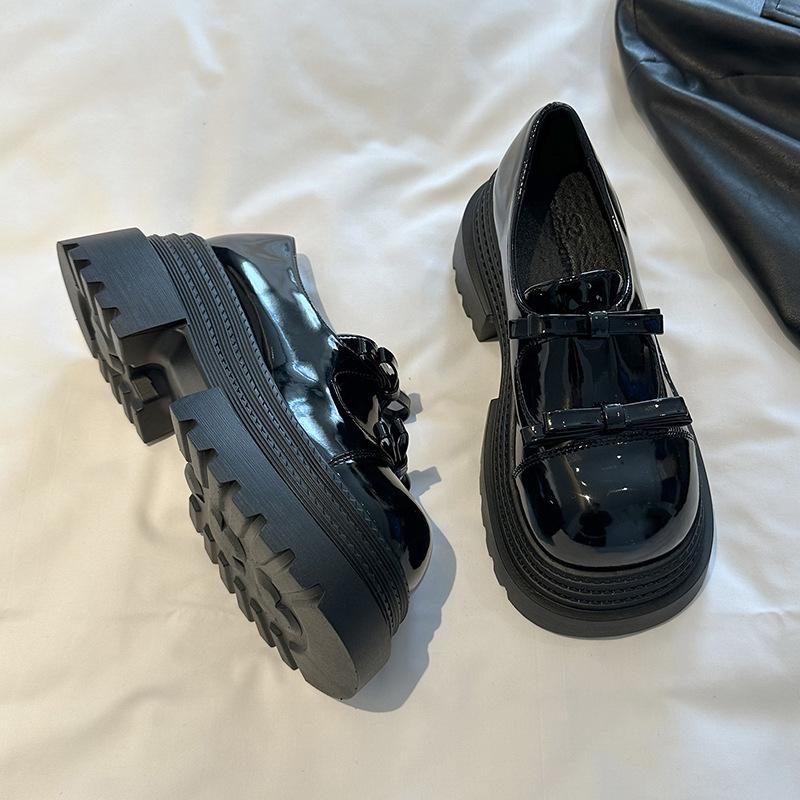 

Muffin platform small leather shoes women s spring and autumn new retro British versatile height increase skirt loafer single shoes 35