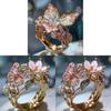 Anello aperto a forma di farfalla e fiore in lega alla moda con strass incastonati per donna