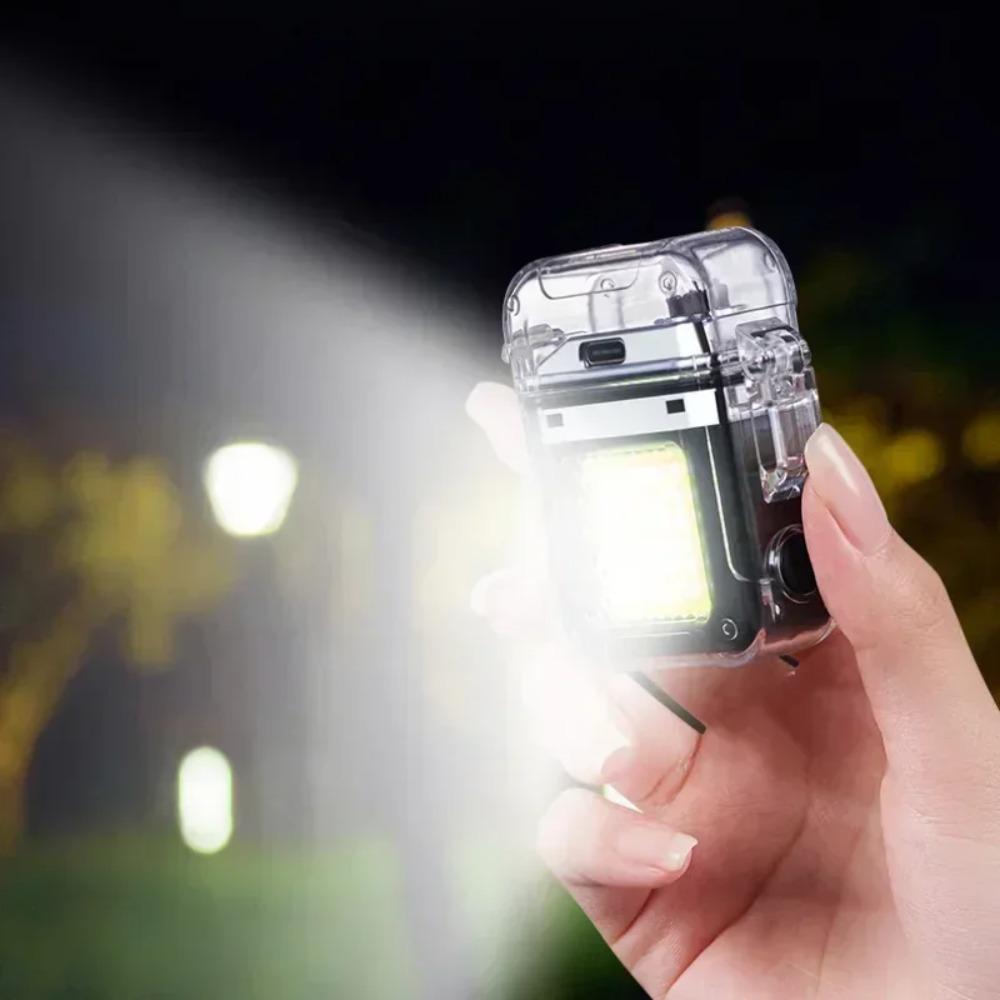New Transparent Shell Waterproof and Windproof Ignition Flashlight TYPE-C Fast Charging COB Lighting Outdoor Camping Gift