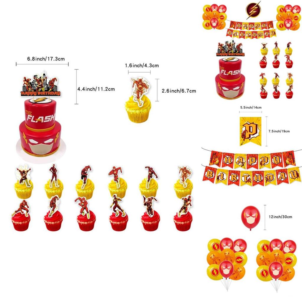 Vzrušující narozeninové potřeby inspirované The Flash s balónky a girlandou