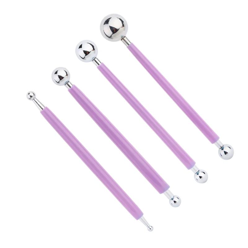 

Embossing Pattern 4 Pcs Point Drill Creasing Pen With DIY Ball Styluses Tools Spiral Double Head Clay Sculpting Tools фиолетовый