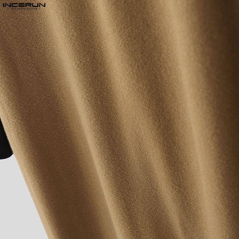 INCERUN Men Stand Neck Patchwork Long Sleeve Buttons High Splits Long Cardigan Coats