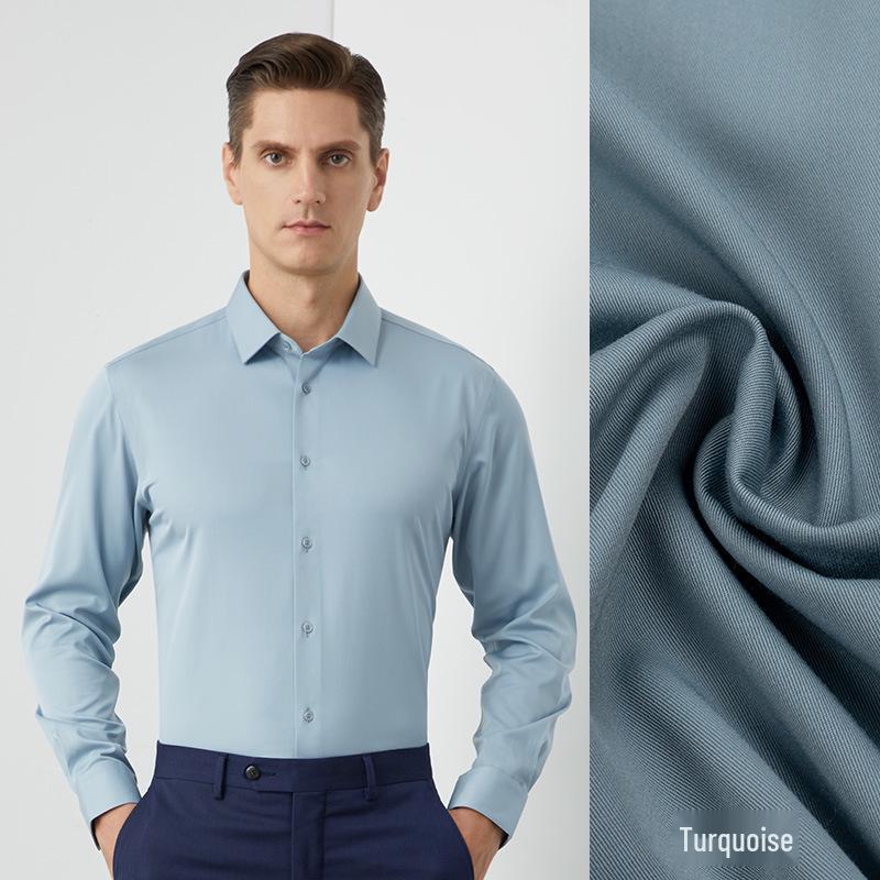 Men's Pure White Non-Iron Long-Sleeve Shirt: Stain-Resistant, Stretch, Professional Business Casual