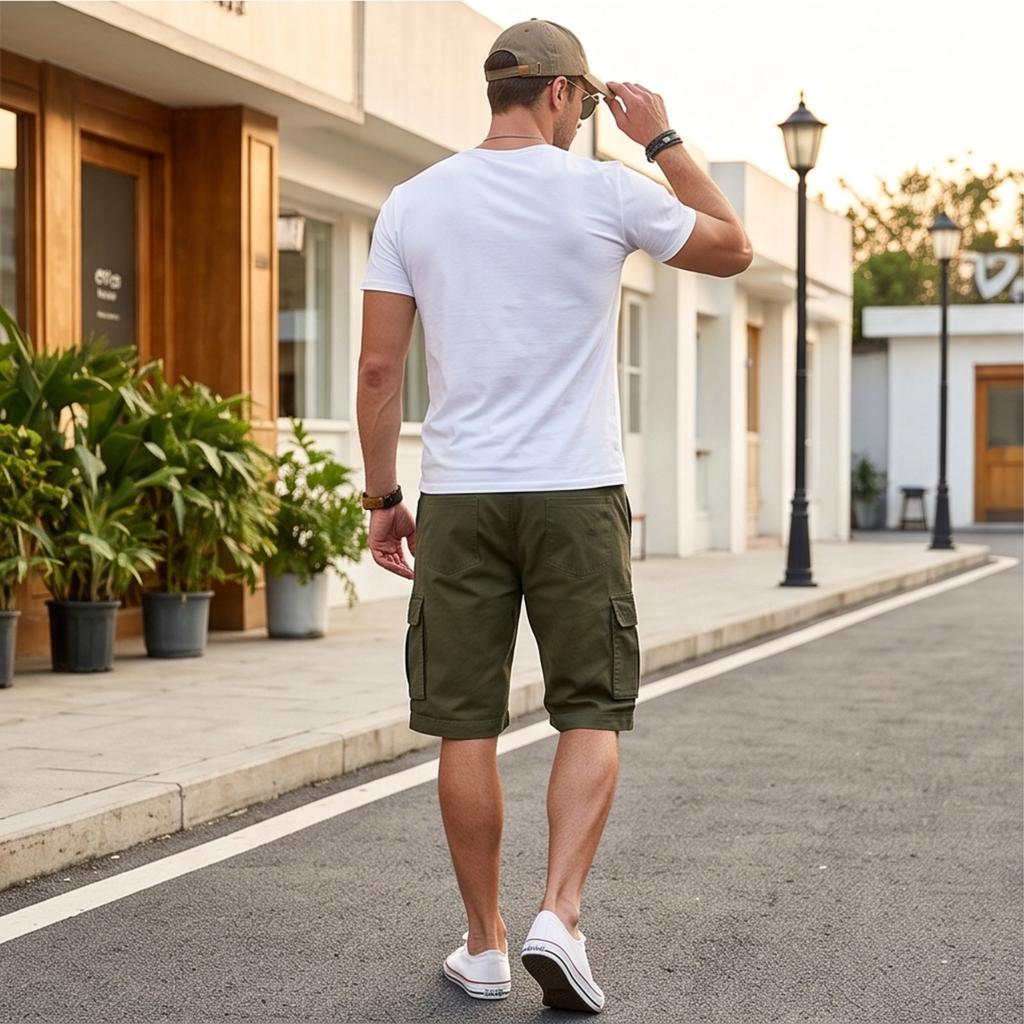 Men's Cargo Shorts Loose Fit Breathable Multi-Pocket for Street Sports and Casual Wear