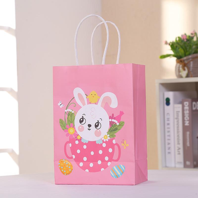 30pcs Easter Bunny Design Gift Bags with Happy Easter Print Paper Bags for Party Favors Small Gifts Candy Cake Packaging