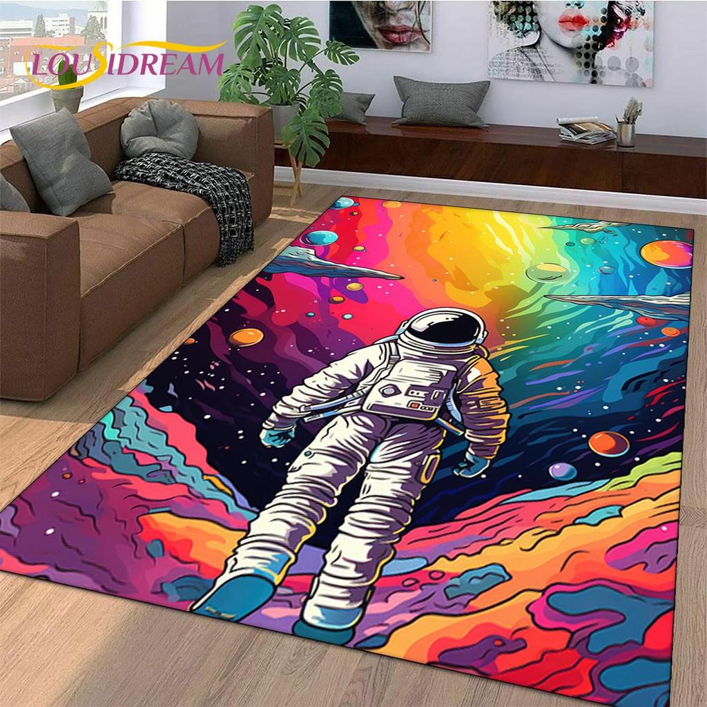 Astronaut Traum Universum Raumfahrer 3D Weltraum Cartoon Teppich für Wohnzimmer Schlafzimmer Dekoration, Rutschfest für Sofa Fußmatte Kinder