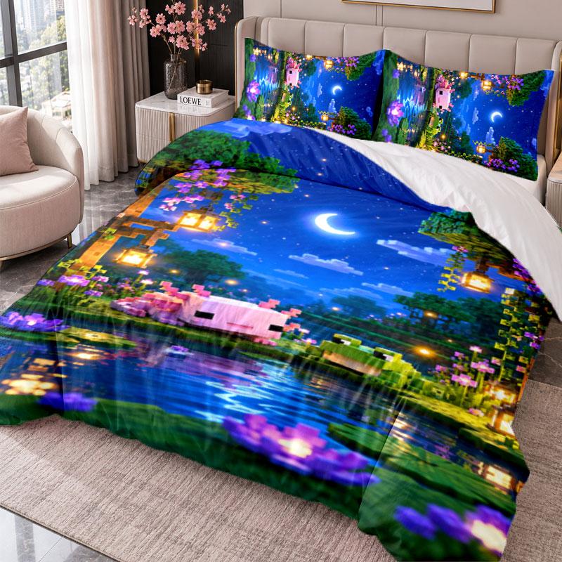 minecraft 3Pcs Bedding Set Duvet Cover With Two Pillowcases For Bedroom Home Decoration