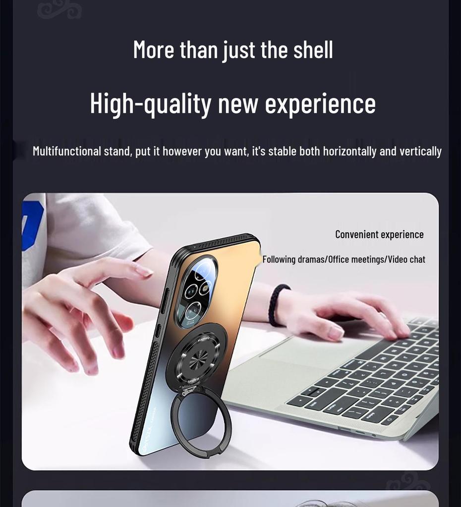 Magnetický otočný stojánek na telefon pro Honor 200/300: Matná, Plné krytí, Ochrana proti pádu, Protiskluzová ochrana