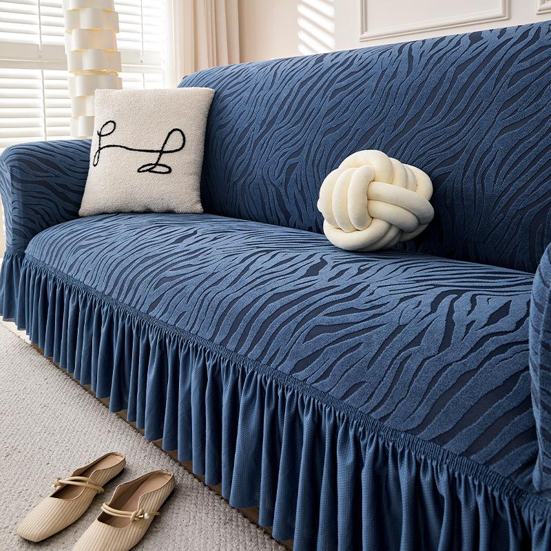 Polar Fleece Skirted Sofa Cover New Four Person Protective Cover Universal Anti Cat Scratch Elastic Sofa Cover
