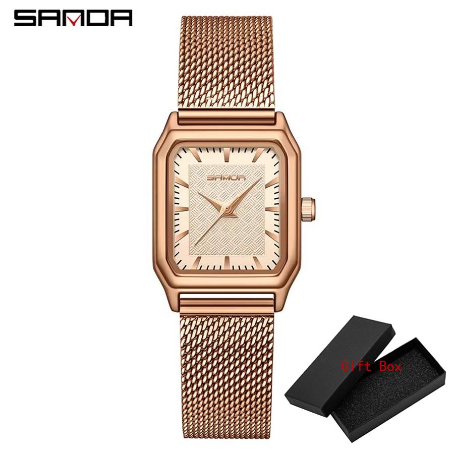 Sanda Top Brand Trendy Elegant Design Rectangle Dial Water Resistant Quartz Movement Business Women Arrival Analog Wrist Watch