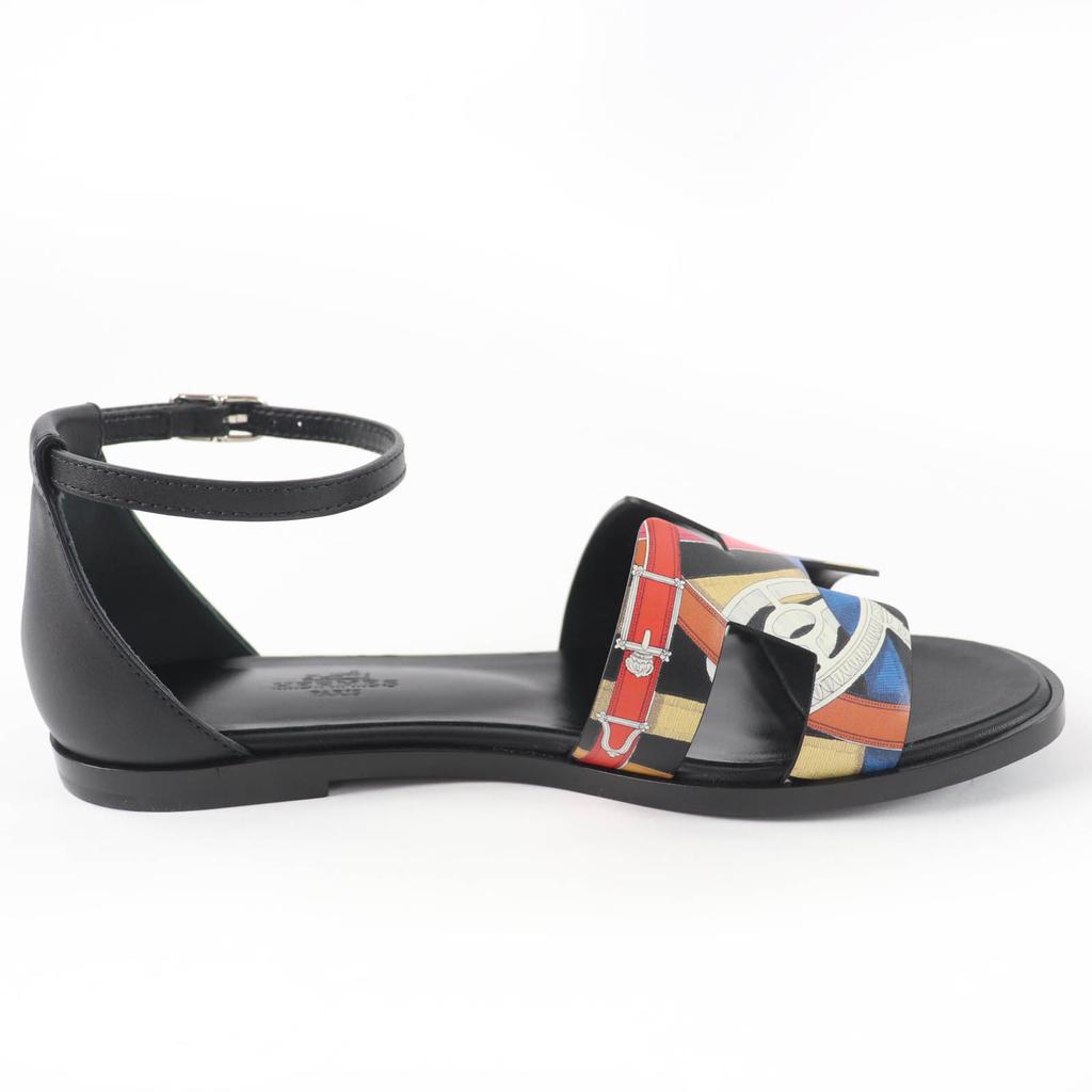 Pristine HERMES Sandals Santorini Ankle Strap Leather Black Leather Women 35 Used