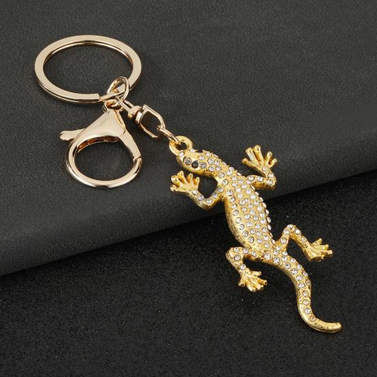 Keychain Pendant Sparkling Rhinestones Gecko Shape Zinc Alloy Key Holder with Electroplated Lobster Clasp Backpack Accessory