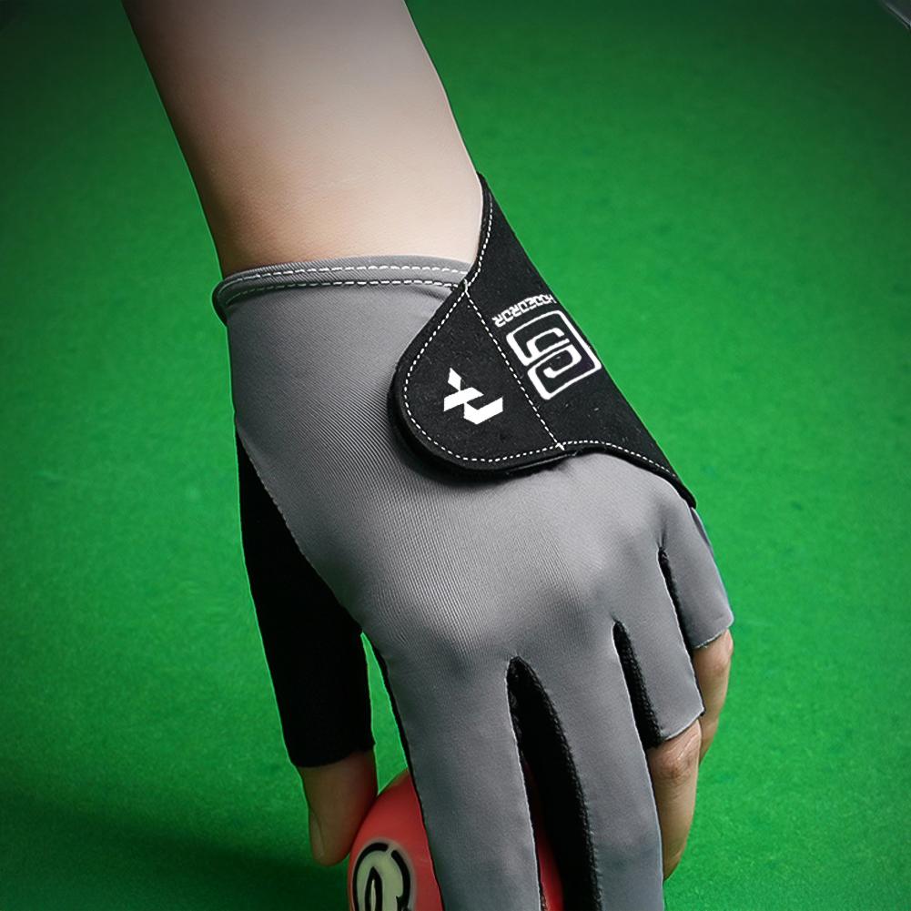 1PC Professional Half Finger Billiard Gloves For Left Hand Breathable Wear Resistant Ice Silk Gloves With Non-Slip Gasket Self-Adhesive Cloth Fixed