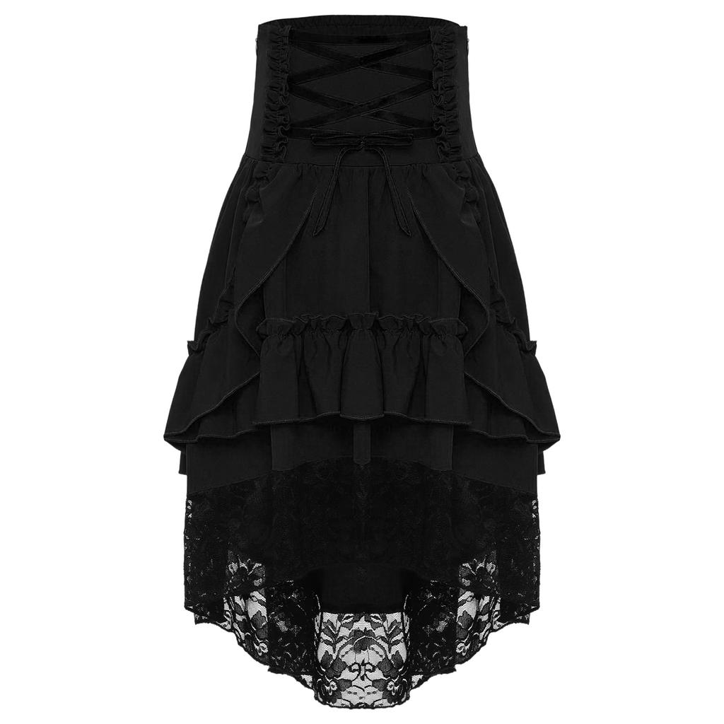 Costume Medievale Rinascimentale per Ragazze Vintage Vittoriano Gonna a Volant Stratificata Vita Alta Allacciatura Gotico Steampunk