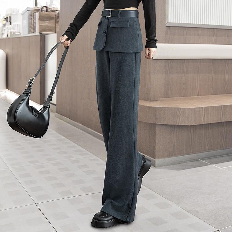 Sibaishi Women's Faux Two-Piece Flared Trousers