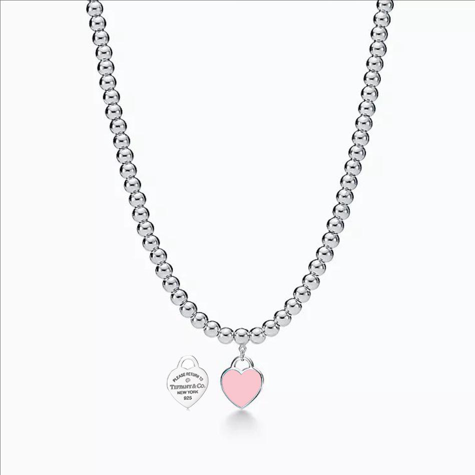 Heart-Shaped Enamel Cross Chain Necklace with Peach Heart Beads for Women - Fashionable Classic Style