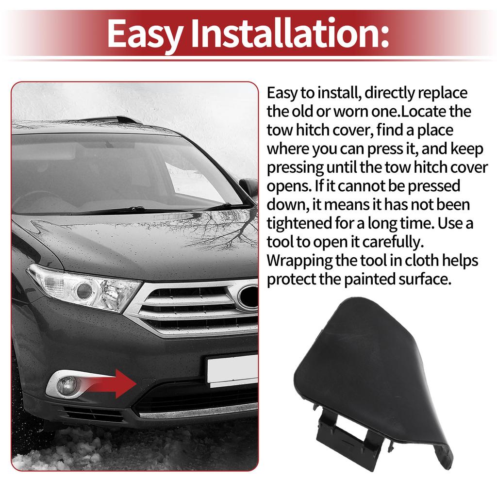 UXCELL Right Front Car Tow Hook Cover Cap for Toyota Highlander No.521270E070 Black 1Pc