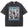 Hip Hop T Shirt Vintage Washed Cotton T-Shirt Bear Animals Graphic Tee Casual Streetwear for Spring Summer Fall