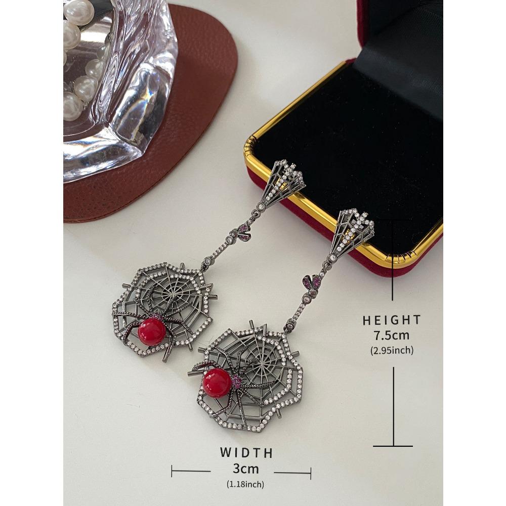 Cercei cu țesut de păianjen negru Set de diamante creativ Cercei lungi de ultimă generație Moda Cercei exagerați întunecați Femei