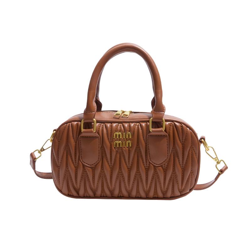 

Женская ретро-сумка через плечо 2025 - Модная плиссированная модель в стиле Бостон коричневый