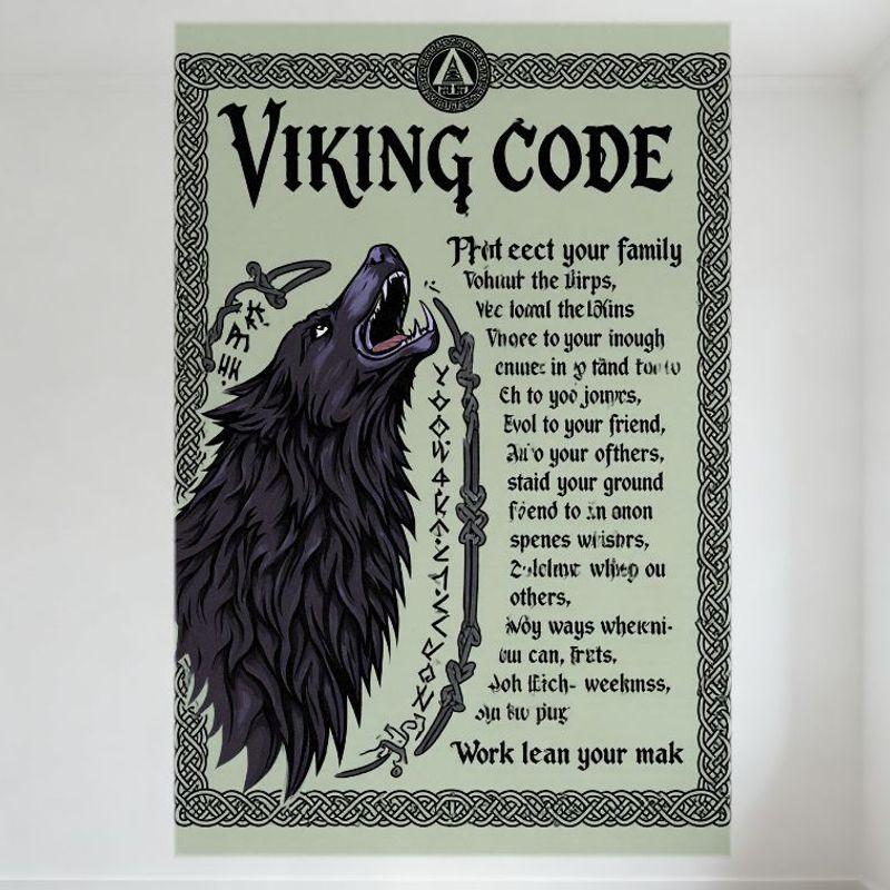 Viking Code Norse Mythology Metal Tin Sign Vintage Gothic Wolf Decor for Home Bar Man Cave Cafe Restaurant