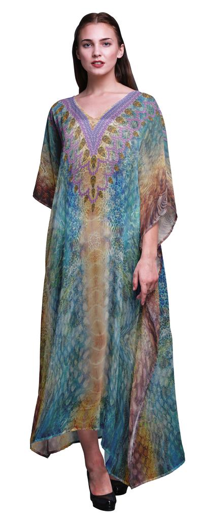 Phagun Leopard Animal Skin Womens Long Beach Kaftan Beachwear Bikini Coverup Maxi