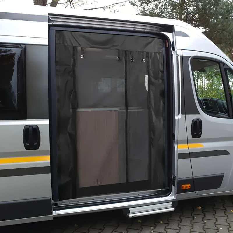 

Breathable RV Door Curtain with Zipper – Mosquito Repellent Teslin Mesh, Strong Adhesive, 600D 185x145CM