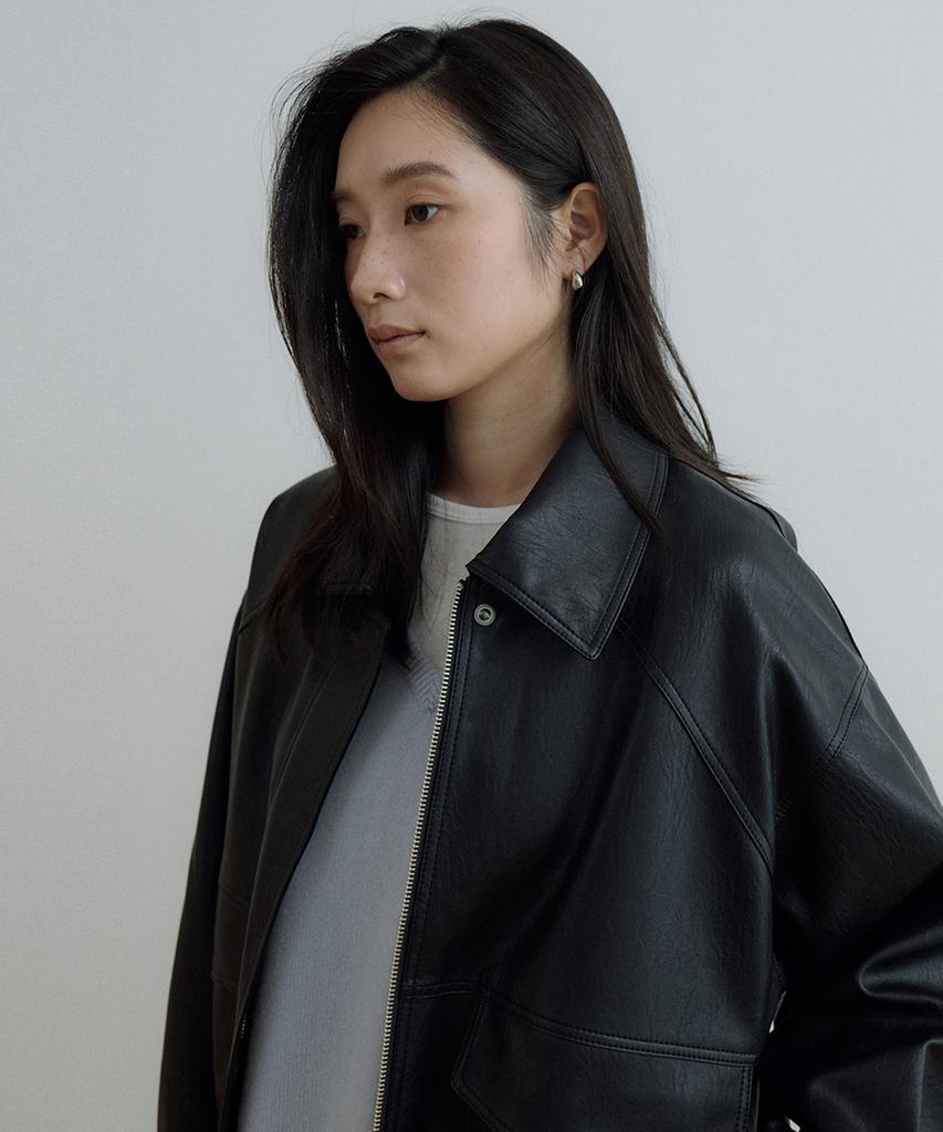 LINGSEOUL Out Pocket Leather Blouson-Black