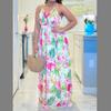 Spring and Summer Fashion Temperament V-neck Suspender Printed Beach Long Skirt Sexy Fashion Casual Women's Dress