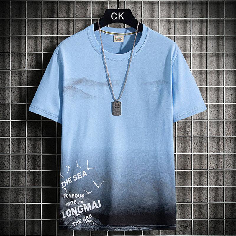 Men Chinese Style Ink Wash Painting Summer Short Sleeve Casual Street Hip Pop Style T Shirt Top